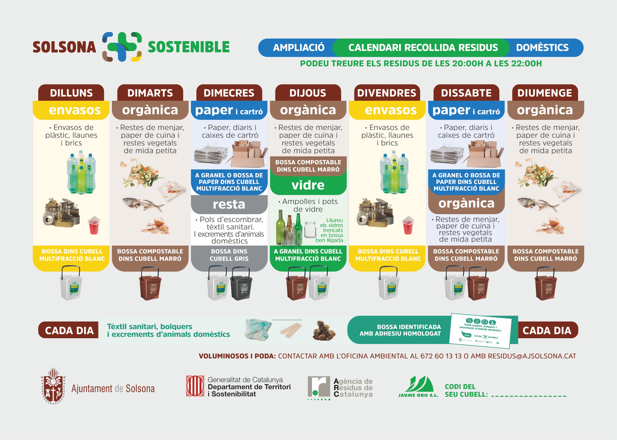 Calendari setmanal. Què es recull cada dia?