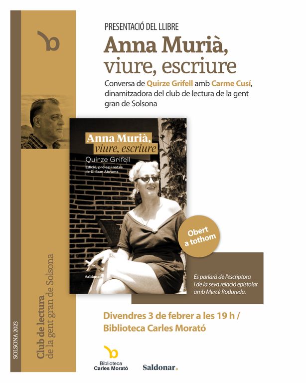 Aquest divendres presenten a Solsona un retrat autobiogràfic d’Anna Murià