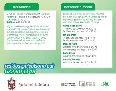 El primer de desembre entra en funcionament la deixalleria mòbil de Solsona