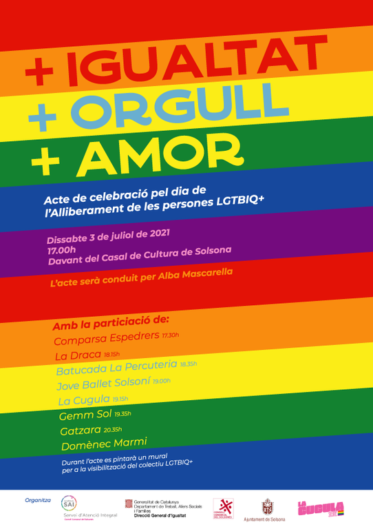 El Solsonès celebrarà el Dia per l’alliberament LGBTIQ+ amb un acte festiu i familiar
