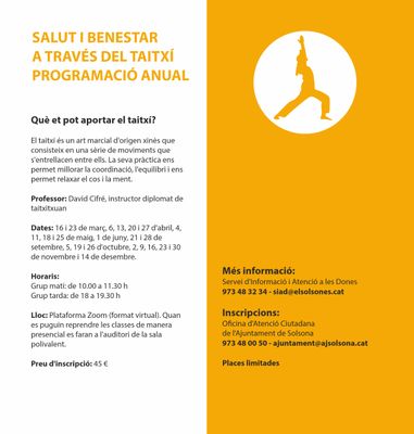 L’Ajuntament solsoní obre les inscripcions per a un nou curs de taitxí adaptat a les restriccions 