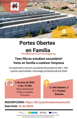 La planta solsonina d’AMES obre les portes el 2 de juny a les famílies amb fills a secundària    