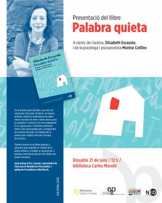 L'autora i el cartell de la presentació a la biblioteca solsonina