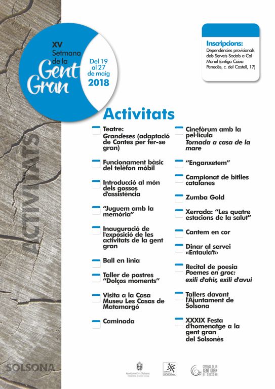 La quinzena Setmana de la Gent Gran de Solsona proposa una vintena d’activitats