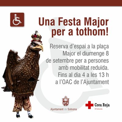 Reserva d’espai per a persones amb mobilitat reduïda a la plaça per la Festa Major de Solsona el diumenge 8