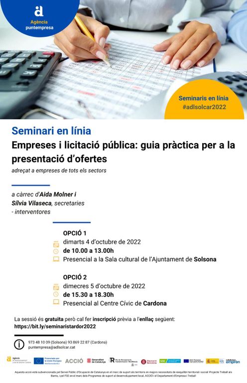 Seminari obert a les empreses del Solsonès i Cardona interessades a presentar-se en ofertes públiques