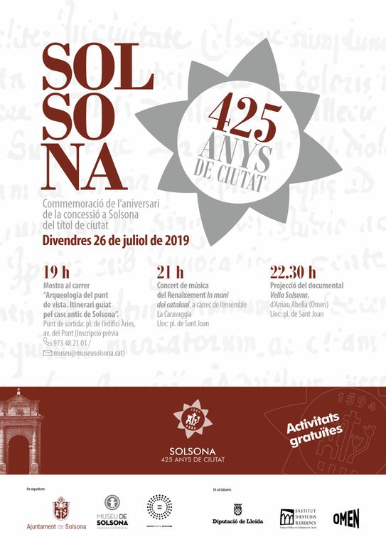 Solsona commemora els 425 anys de ciutat amb tres actes culturals aquest divendres