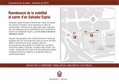 Solsona reordena la mobilitat a la zona poliesportiva per guanyar places d’estacionament i millorar la seguretat