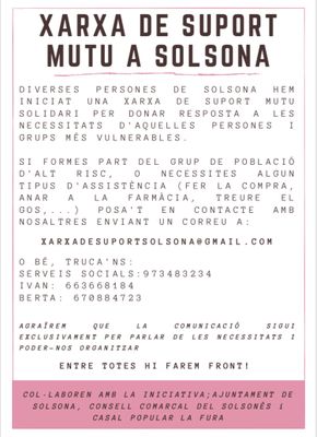 Una xarxa ciutadana de suport i els Serveis Socials de Solsona es coordinen per ajudar els col·lectius vulnerables
